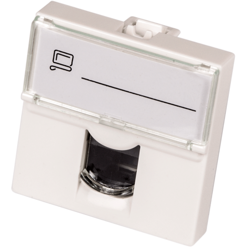 45x45 Mosaic insert, RJ-45 UTP, category 5e, with shutter and enlarged label field, white